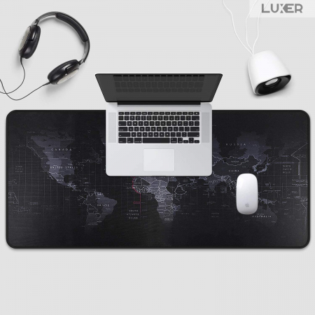 Mousepad Profesional Pentru Gaming Luxer, Model Harta Lumii, Dimensiuni 80x30 / 90x40 / 100x50 cm, Negru,  mouse pad sky lovers cer luna nori futurist logitech razer rgb toucpad bes for xxl wireless mare altex flanco emag large v2 asus artisan razer ieftin luxer [6]