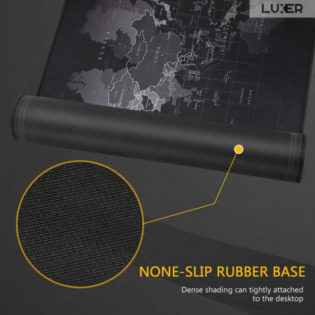 Mousepad Profesional Pentru Gaming Luxer, Model Harta Lumii, Dimensiuni 80x30 / 90x40 / 100x50 cm, Negru,  mouse pad sky lovers cer luna nori futurist logitech razer rgb toucpad bes for xxl wireless mare altex flanco emag large v2 asus artisan razer ieftin luxer [8]