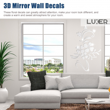Oglinzi Acrilice Autoadezive Luxer, Model Floare de Hibiscus, 80x60 cm, Silver, oglinzi decorative de perete oglinda hol oglinzi dedeman pentru camera din acril decorativa ikea decor mobexpert jysk emag dormitor living autoadezive oglinda aurie moderne rezistente auriu [3]