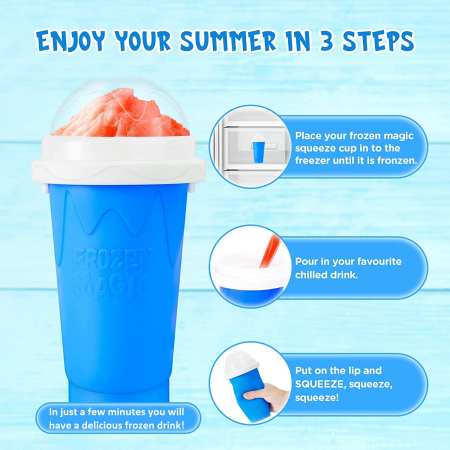 PAHAR DIN SILICON SLUSHY-CUP CU RACIRE RAPIDA PENTRU PREPARARE ICE JUICEMILKSHAKESLUSHY, FROZEN MAGIC SQUEEZE CUP, ROZ/ALBASTRU, 250 ML, emag slush [2]