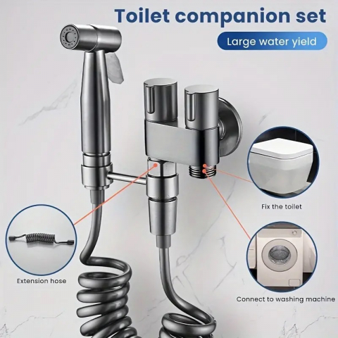 Pistol Pulverizator Pentru Toaleta/Bideu Din Otel Inoxidabil Cu Furtun de 1.4 m Si Supapa De Apa Cu Control Dublu, Gri Cromat, Luxer Adaptor Bideu Adaptor wc bideu Adaptor bideu pentru wc accesoriu pentru bideu robinet bideu cap de dus pentru bideu para dus pentru bideu set de dus pentru bideu baterie bideu pulverizator bideu [9]
