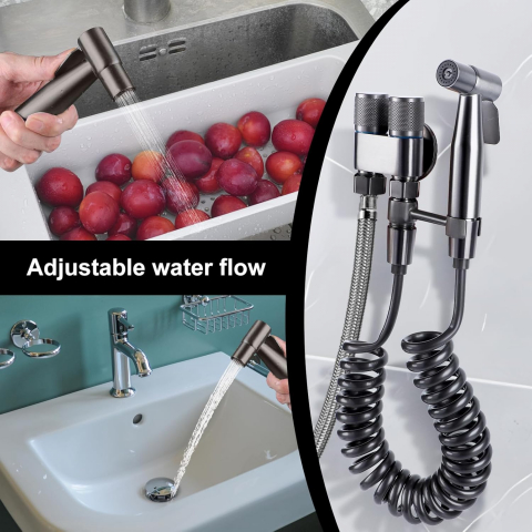 Pistol Pulverizator Pentru Toaleta/Bideu Din Otel Inoxidabil Cu Furtun de 1.4 m Si Supapa De Apa Cu Control Dublu, Gri Cromat, Luxer Adaptor Bideu Adaptor wc bideu Adaptor bideu pentru wc accesoriu pentru bideu robinet bideu cap de dus pentru bideu para dus pentru bideu set de dus pentru bideu baterie bideu pulverizator bideu [7]