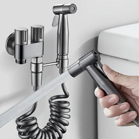 Produse si accesorii Baie - Pistol Pulverizator Pentru Toaleta/Bideu Din Otel Inoxidabil Cu Furtun de 1.4 m Si Supapa De Apa Cu Control Dublu, Gri Cromat, Luxer Adaptor Bideu Adaptor wc bideu Adaptor bideu pentru wc accesoriu pentru bideu robinet bideu cap de dus pentru bideu para dus pentru bideu set de dus pentru bideu baterie bideu pulverizator bideu