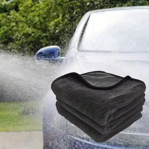 Auto & Moto - Prosop din microfibră Luxer cu 2 fețe pentru spălare, uscare, ceruire și detailing auto, dimensiuni 90x60 cm, negru, ultra-absorbant și delicat cu vopseaua mașinii.