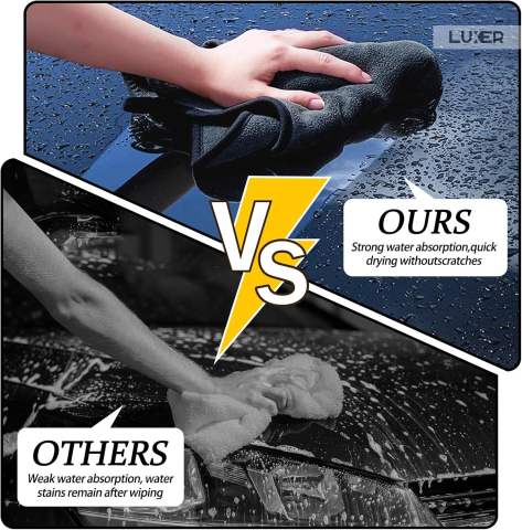 Prosop din microfibră Luxer cu 2 fețe pentru spălare, uscare, ceruire și detailing auto, dimensiuni 90x60 cm, negru, ultra-absorbant și delicat cu vopseaua mașinii. [7]