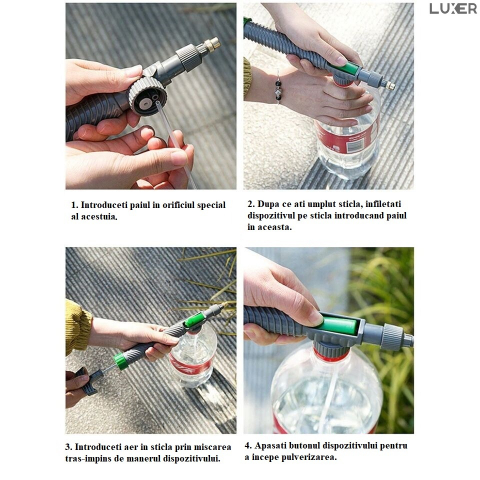 Pulverizator Portabil Manual pentru Uz Casnic, Pulverizare Apa/Substante Sub Presiune, Universal, pentru Stropit, Sticle sau Bidoane 0.5L-2L, Lungime 29 cm, Luxer [10]