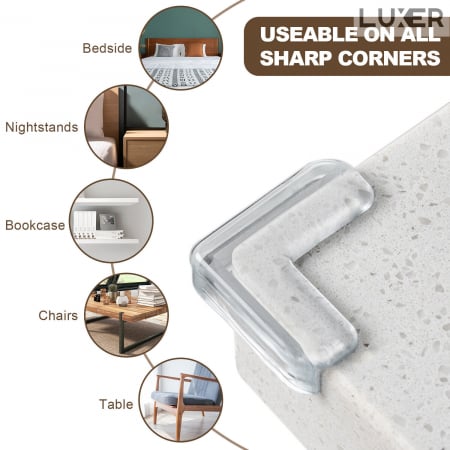 Set 10 Coltare pentru Protectia Bebelusilor/Copiilor la Colturile Mobilei, din Silicon, forma de Triunghi, Luxer 3.8x3.8x1.5 cm, coltare mobila protectie pt copii dedeman emag leroy jumbo ieftine luxer [1]