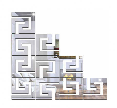 Set 10 Oglinzi Acrilice Autoadezive Luxer, Model Versace, Oglinda Decorativa Perete/Mobila pentru Hol Living Baie, Dimensiuni 10x10 cm, Silver [12]