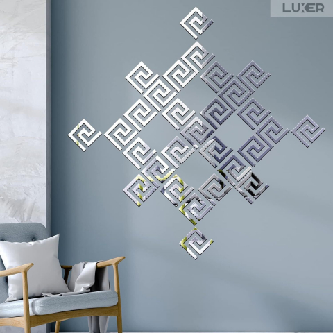 Oglinzi Acrilice  Decorative - Set 10 Oglinzi Acrilice Autoadezive Luxer, Model Versace, Oglinda Decorativa Perete/Mobila pentru Hol Living Baie, Dimensiuni 10x10 cm, Silver