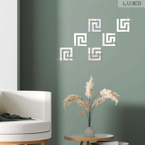 Set 10 Oglinzi Acrilice Autoadezive Luxer, Model Versace, Oglinda Decorativa Perete/Mobila pentru Hol Living Baie, Dimensiuni 10x10 cm, Silver [6]