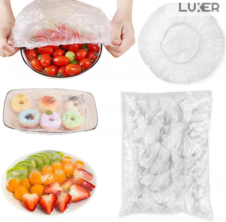 Set 100 Huse cu Elastic Pentru Protectie Boluri/Tavi/Recipiente Tip Capac Castroane  cu Diametrul intre 10-23 cm, Transparente, Luxer, emag dedeman hornbach leroy pepco ieftine durabile rezistente pentru alimente tevi cratite boluri casolete ieftine luxer [12]