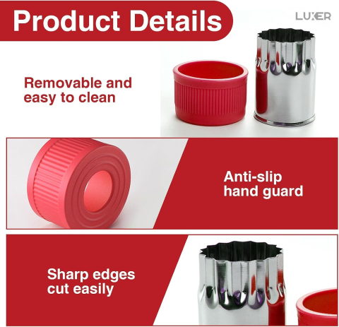 Set 12 forme din oțel inoxidabil Luxer pentru decupat aluat, fructe și legume, cu mâner anti-alunecare roșu [11]