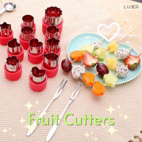 Set 12 forme din oțel inoxidabil Luxer pentru decupat aluat, fructe și legume, cu mâner anti-alunecare roșu [6]