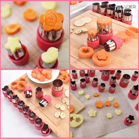 Set 12 forme din oțel inoxidabil Luxer pentru decupat aluat, fructe și legume, cu mâner anti-alunecare roșu [3]