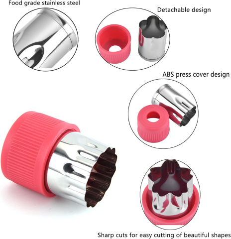 Set 12 forme din oțel inoxidabil Luxer pentru decupat aluat, fructe și legume, cu mâner anti-alunecare roșu [9]