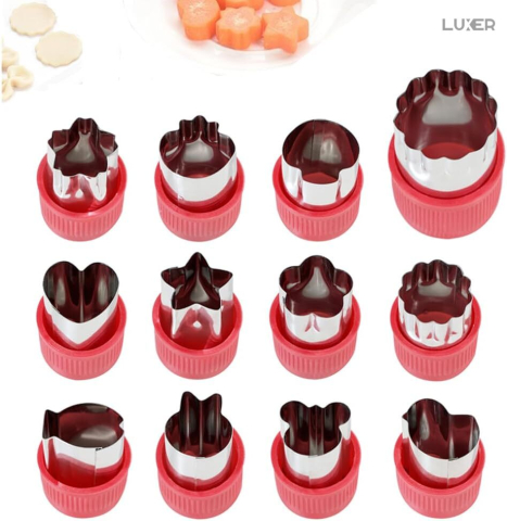 Set 12 forme din oțel inoxidabil Luxer pentru decupat aluat, fructe și legume, cu mâner anti-alunecare roșu [8]