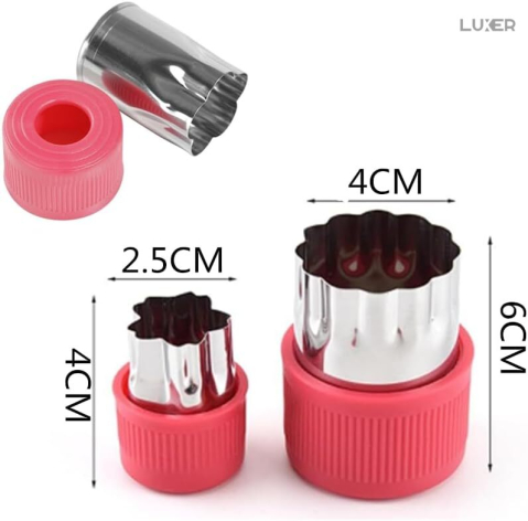 Set 12 forme din oțel inoxidabil Luxer pentru decupat aluat, fructe și legume, cu mâner anti-alunecare roșu [10]