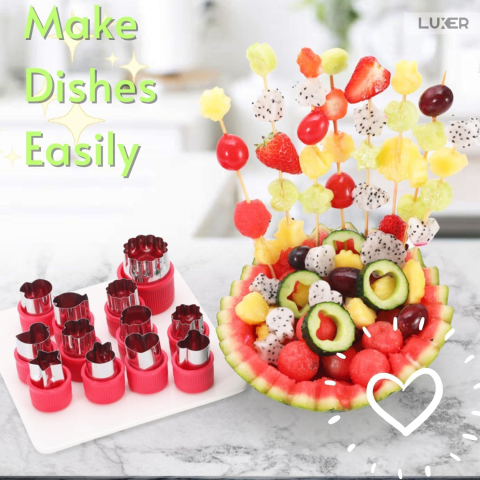 Set 12 forme din oțel inoxidabil Luxer pentru decupat aluat, fructe și legume, cu mâner anti-alunecare roșu [7]