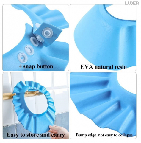Set 2 Casti de Baie cu Marime Ajustabila Pentru Copii, Casca de Protectie Dus, Protectie Pentru Ochi si Urechi, Albastra, Luxer, Casca Baie Pentru Bebelusi, Palarie Casca de Protectie  Materiale Moi, Luxer [4]