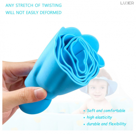 Set 2 Casti de Baie cu Marime Ajustabila Pentru Copii, Casca de Protectie Dus, Protectie Pentru Ochi si Urechi, Albastra, Luxer, Casca Baie Pentru Bebelusi, Palarie Casca de Protectie  Materiale Moi, Luxer [3]