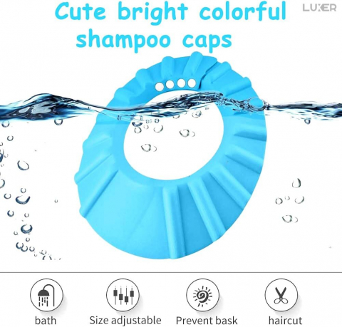 Set 2 Casti de Baie cu Marime Ajustabila Pentru Copii, Casca de Protectie Dus, Protectie Pentru Ochi si Urechi, Albastra, Luxer, Casca Baie Pentru Bebelusi, Palarie Casca de Protectie  Materiale Moi, Luxer [7]