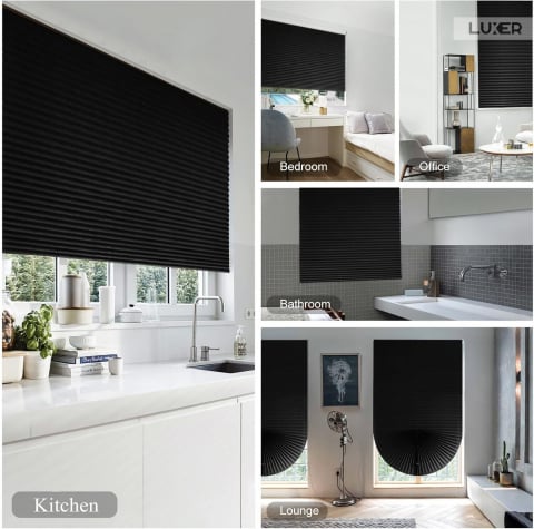 Set 3 Jaluzele Plisate cu Sistem de Prindere Autoadeziv Luxer, Dimensiuni 150X60 cm, Negru, jaluzele geamuri mansarda rulou dedeman velux leroy merlin pentru ferestre interior hornbach ieftine luxer [5]