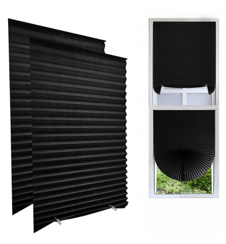 Jaluzele 90x180 cm - Set 2 Jaluzele Plisate cu Sistem de Prindere Autoadeziv Luxer, Dimensiuni 150X60 cm, Negru, jaluzele geamuri mansarda rulou dedeman velux leroy merlin pentru ferestre interior hornbach ieftine luxer