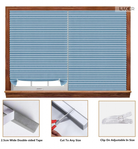 Set 2 Jaluzele Plisate cu Sistem de Prindere Autoadeziv Luxer, Dimensiuni 150X60 cm, Albastru, jaluzele geamuri mansarda rulou dedeman velux leroy merlin pentru ferestre interior hornbach ieftine luxer [11]