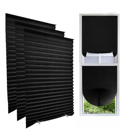 Jaluzele 90x180 cm - Set 3 Jaluzele Plisate cu Sistem de Prindere Autoadeziv Luxer, Dimensiuni 150X60 cm, Negru, jaluzele geamuri mansarda rulou dedeman velux leroy merlin pentru ferestre interior hornbach ieftine luxer