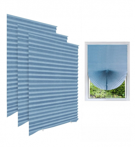 Set 3 Jaluzele Plisate cu Sistem de Prindere Autoadeziv Luxer, Dimensiuni 150X60 cm, Albastru, jaluzele geamuri mansarda rulou dedeman velux leroy merlin pentru ferestre interior hornbach ieftine luxer