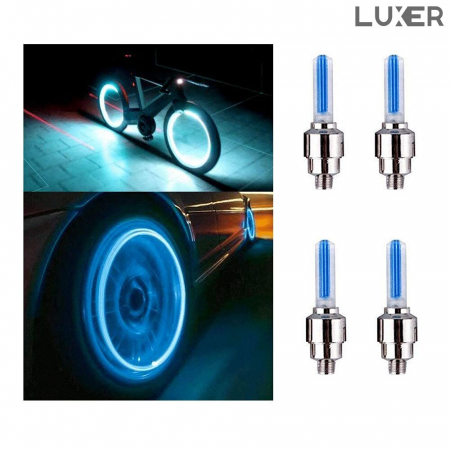 Set 2 Lumini LED pentru Roata Bicicleta/Masina/Motocicleta, cu Ventil, Alimentare: Baterii, Multiple Culori, Luxer, set lumini biciclete, motoare, masini fata spate pentru roata puternice dechatlon auchan carrefour emag fata spate luxer [1]
