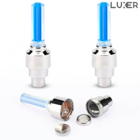 Set 2 Lumini LED pentru Roata Bicicleta/Masina/Motocicleta, cu Ventil, Alimentare: Baterii, Multiple Culori, Luxer, set lumini biciclete, motoare, masini fata spate pentru roata puternice dechatlon auchan carrefour emag fata spate luxer [5]