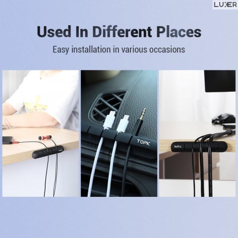 Set 2 Organizatoare Cabluri Universale pentru Birou/Masina/Dulapuri, 5 Compartimente, Prindere Adeziva 3M, Negru, Luxer [2]