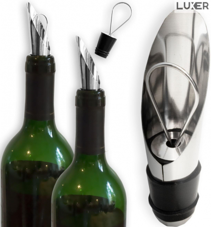 Set 2 Picuratoare/Aeratoare pentru Sticla de Vin, din Inox, Cu Garnitura din Cauciuc si Dop, Universal, Argintiu, Luxer [3]