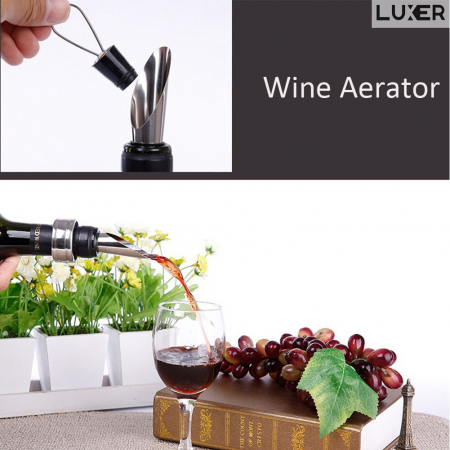 Set 2 Picuratoare/Aeratoare pentru Sticla de Vin, din Inox, Cu Garnitura din Cauciuc si Dop, Universal, Argintiu, Luxer [11]