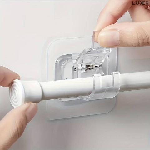 Set 2 suporturi autoadezive Luxer cu adeziv 3M, pentru prosoape, perdele sau draperii, montaj fără găuri, PVC transparent. [1]