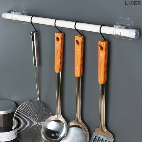 Set 2 suporturi autoadezive Luxer cu adeziv 3M, pentru prosoape, perdele sau draperii, montaj fără găuri, PVC transparent. [2]