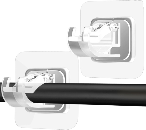 Produse si accesorii Baie - Set 2 suporturi autoadezive Luxer cu adeziv 3M, pentru prosoape, perdele sau draperii, montaj fără găuri, PVC transparent.