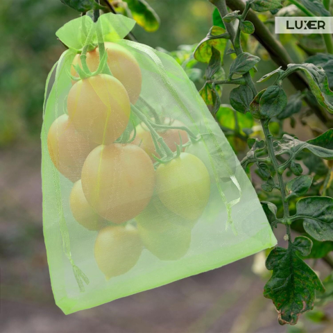Set 20 pungi de protecție pentru fructe și legume Luxer, cu snur reglabil, anti-insecte, păsări și rozătoare, dimensiuni 30x40 cm, verde, reutilizabile și respirabile. [1]