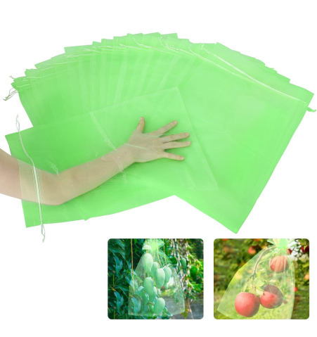 Accesorii Gradina - Set 20 pungi de protecție pentru fructe și legume Luxer, cu snur reglabil, anti-insecte, păsări și rozătoare, dimensiuni 30x40 cm, verde, reutilizabile și respirabile.