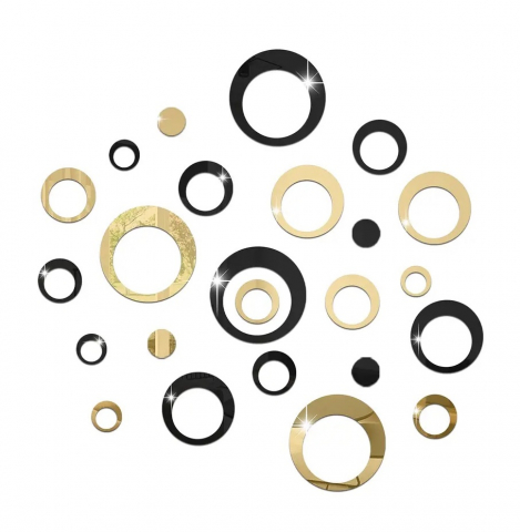 Set 24 Oglinzi Acrilice Autoadezive Pentru Decorarea Peretilor Luxer, Model Cercuri, Black and Gold, Oglinda Decorativa Perete/Mobila pentru Hol Living Baie [11]
