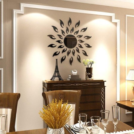 Set 27 oglinzi acrilice decorative Luxer, Model Soare cu 26 raze, Auriu, Argintiu, Negru 50x50 cm oglinda perete hol dedeman jysk mare ikea rotunda dormitor decorativa emag ieftina pentru living autoadeziva de lipit rezistenta la socuri din acril luxer [2]