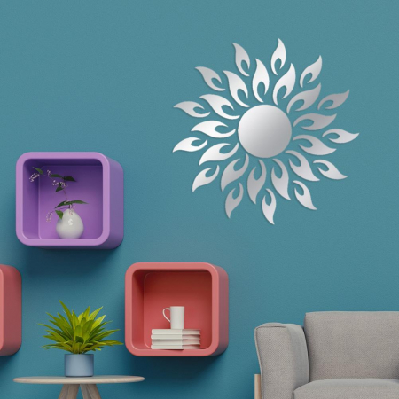 Set 27 oglinzi acrilice decorative Luxer, Model Soare cu 26 raze, Auriu, Argintiu, Negru 50x50 cm oglinda perete hol dedeman jysk mare ikea rotunda dormitor decorativa emag ieftina pentru living autoadeziva de lipit rezistenta la socuri din acril luxer [5]