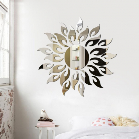 Set 27 oglinzi acrilice decorative Luxer, Model Soare cu 26 raze, Auriu, Argintiu, Negru 50x50 cm oglinda perete hol dedeman jysk mare ikea rotunda dormitor decorativa emag ieftina pentru living autoadeziva de lipit rezistenta la socuri din acril luxer [3]