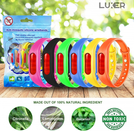 Set Bratari Din Silicon Anti-Tantari/Insecte, Efect Repelent pana la 720h, 100% Natural, Luxer, bratara anti tantari capuse din uleiuri esentiale citronella bebe tei farmacia tei catena pentru bebelusi copii adulti ieftine luxer [7]