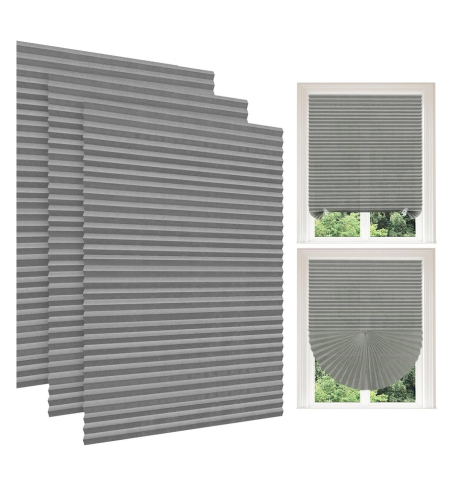 Set 3 Jaluzele Plisate cu Sistem de Prindere Autoadeziv Luxer, Dimensiuni 90x180 cm, Gri, jaluzele geamuri mansarda rulou dedeman velux leroy merlin pentru ferestre interior hornbach ieftine luxer