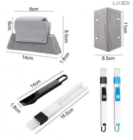 Set 3 Lavete cu Maner + 2 Perii + 2 Mini-Farase Pentru Curatare Tamplarie PVC, Geamuri Termopan, Jaluzele, Grile de Ventilatie Si Alte Locuri Greu Accesibile, Luxer, kit curatare locuri greu accesibile hornbach emag jysk leroy pepco ieftin luxer [14]