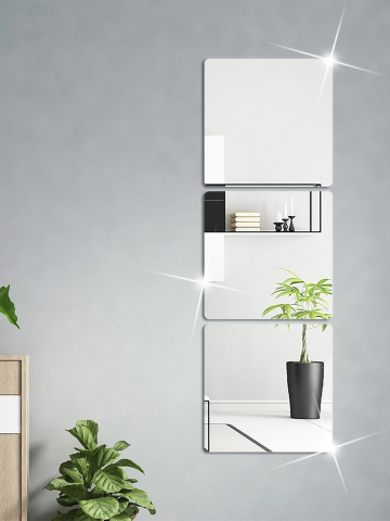 Oglinzi Acrilice  Decorative - set-3-oglinzi-acrilice-autoadezive-patrate-silver-luxer-ibs0101-15x15cm