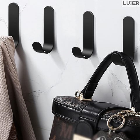 Produse si accesorii Baie - Set 3 Suporti Autoadezivi Rezistenti pentru Perete, Tip Carlig, pentru Agatare Propsop/Haine/Chei, Universal, Rezistenti la Umezeala, Lungime 7cm, Metal, Black, Luxer