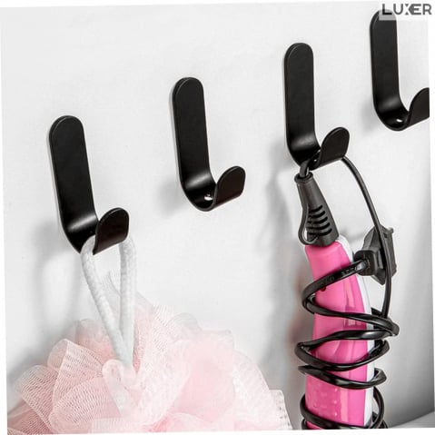 Set 3 Suporti Autoadezivi Rezistenti pentru Perete, Tip Carlig, pentru Agatare Propsop/Haine/Chei, Universal, Rezistenti la Umezeala, Lungime 7cm, Metal, Black, Luxer [3]
